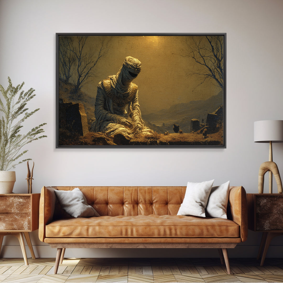 The Mummy Pharaoh, Romantic Gothic Landscape, Landscape Wall Art, Dark Halloween Decor, Canvas Print, Halloween Wall Art
