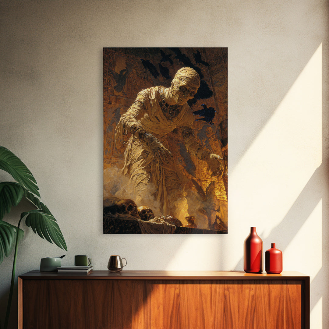 The Mummy Pharaoh, Ornate Symbolist Art, Vertical Wall Art, Dark Fantasy Wall Art, Canvas Print, Halloween Wall Art
