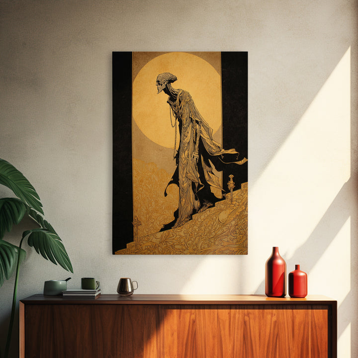The Mummy Pharaoh, Decadent Line Art, Vertical Wall Art, Gothic Horror Wall Art, Canvas Print, Halloween Wall Art