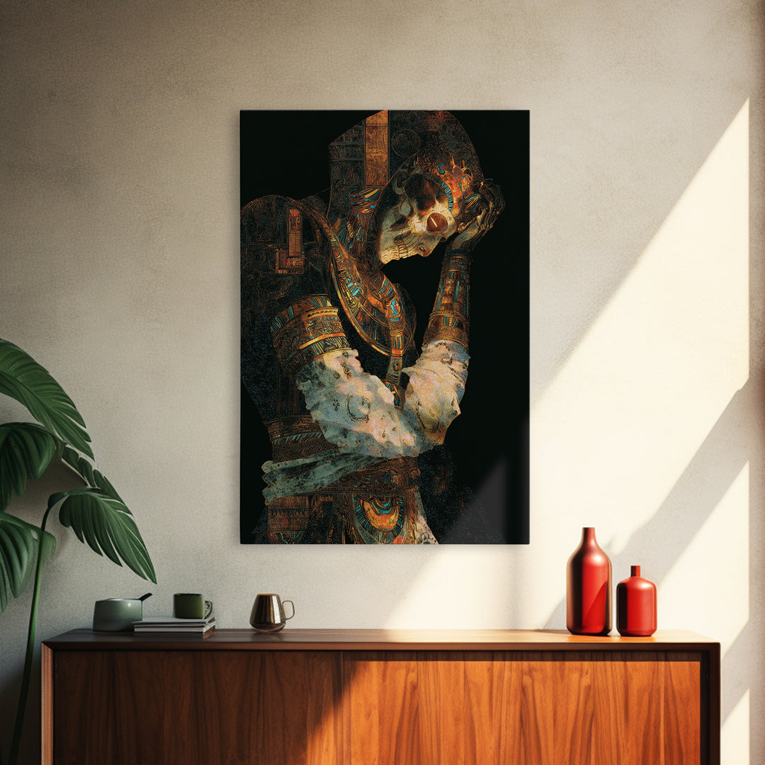 The Mummy Pharaoh, Stained Glass Gothic Art, Vertical Wall Art, Macabre Wall Art, Framed Canvas Print, Halloween Wall Art