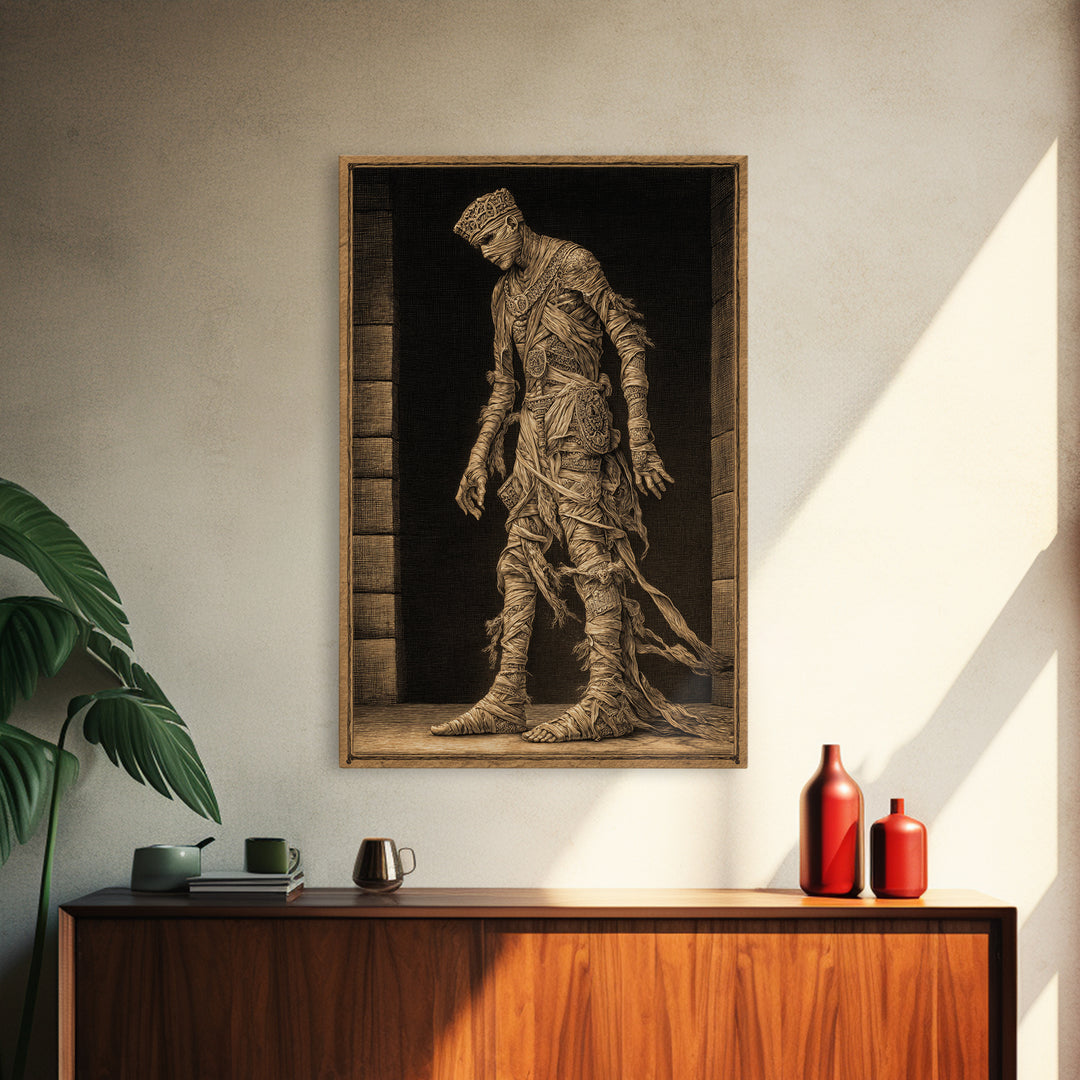 The Mummy Pharaoh, Victorian Macabre Art, Vertical Wall Art, Dark Halloween Decor, Framed Canvas Print, Halloween Wall Art