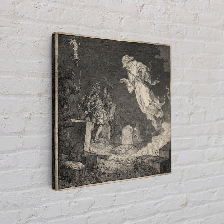 The Graveyard Ghost, Renaissance Engraving Art, Square Wall Art, Gothic Horror Wall Art, Canvas Print, Halloween Wall Art