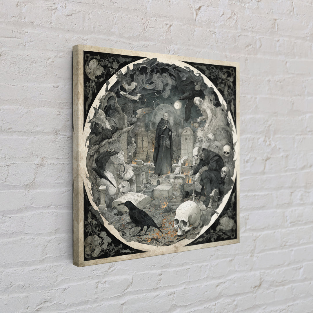 The Graveyard Ghost, Danse Macabre Art, Square Wall Art, Gothic Horror Wall Art, Canvas Print, Halloween Wall Art