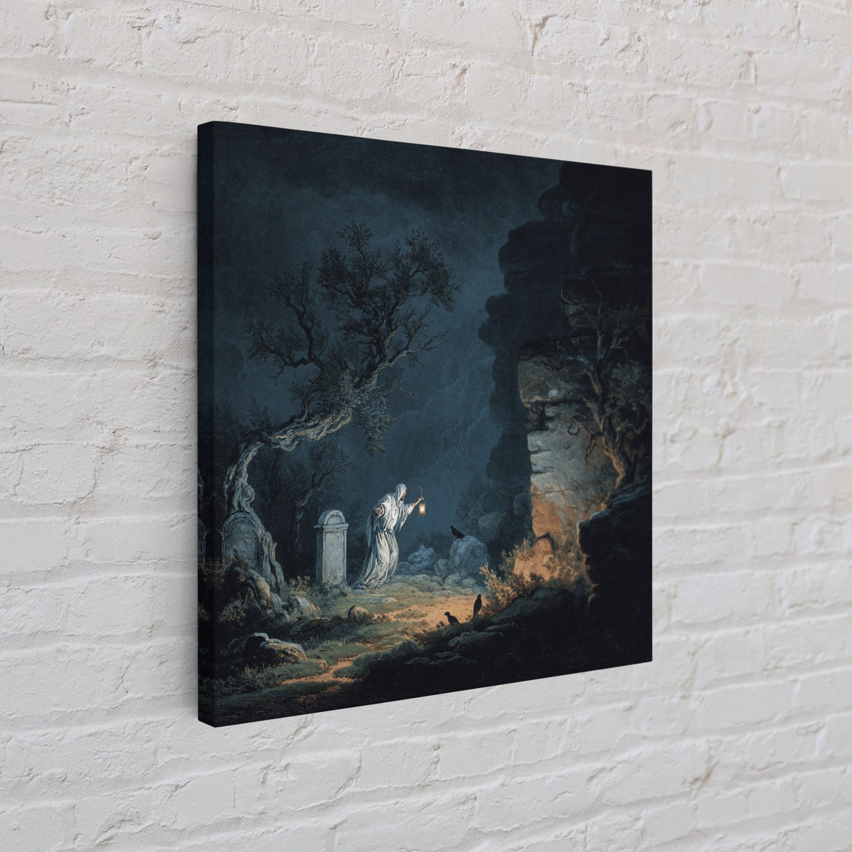 The Graveyard Ghost, Baroque Witchcraft Art, Square Wall Art, Dark Halloween Decor, Canvas Print, Halloween Wall Art, Gothic Home Decor