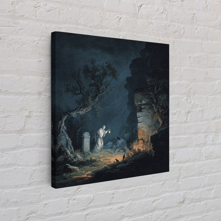 The Graveyard Ghost, Baroque Witchcraft Art, Square Wall Art, Dark Halloween Decor, Canvas Print, Halloween Wall Art, Gothic Home Decor