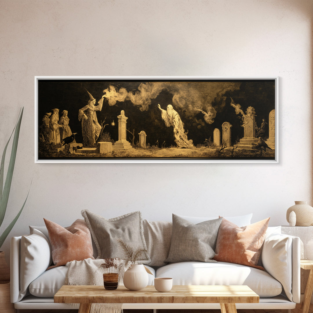 The Graveyard Ghost, Dark Romantic Horror Art, Extra Wide Wall Art, Dark Halloween Decor, Canvas Print, Halloween Wall Art