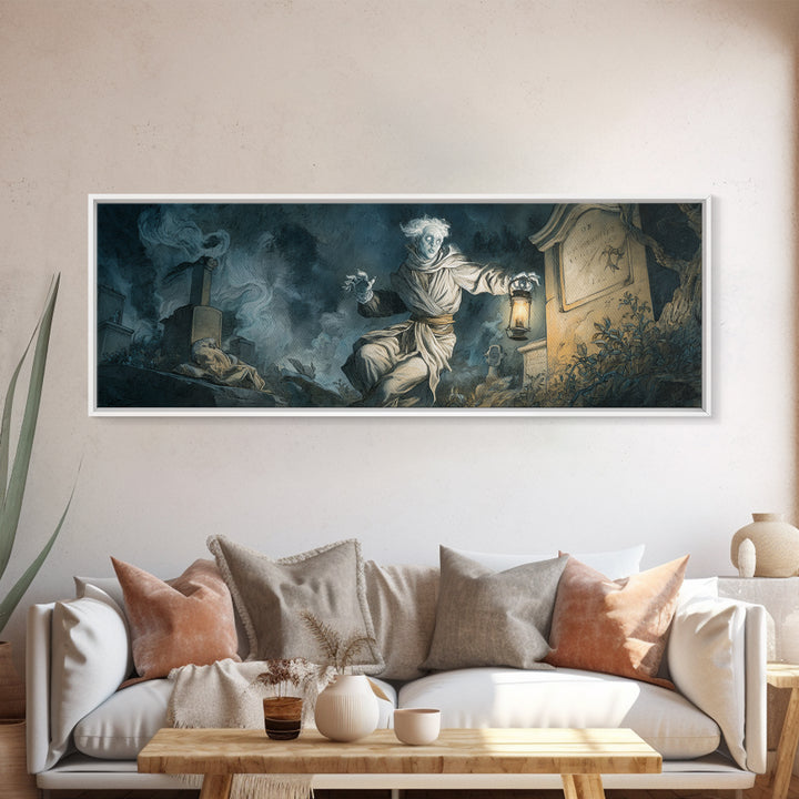 The Graveyard Ghost, Gothic Nightmare Art, Extra Wide Wall Art, Dark Halloween Decor, Canvas Print, Halloween Wall Art