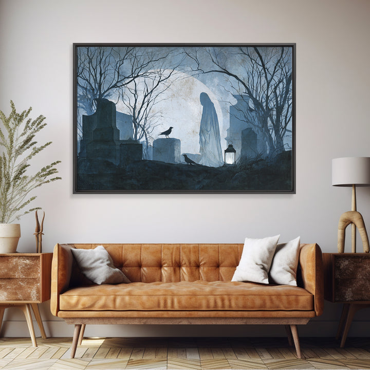 The Graveyard Ghost, Romantic Gothic Landscape, Landscape Wall Art, Macabre Wall Art, Canvas Print, Halloween Wall Art