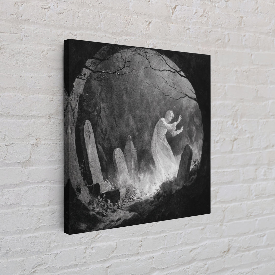The Graveyard Ghost, Symbolist Dream Art, Square Wall Art, Dark Halloween Decor, Framed Canvas Print, Halloween Wall Art