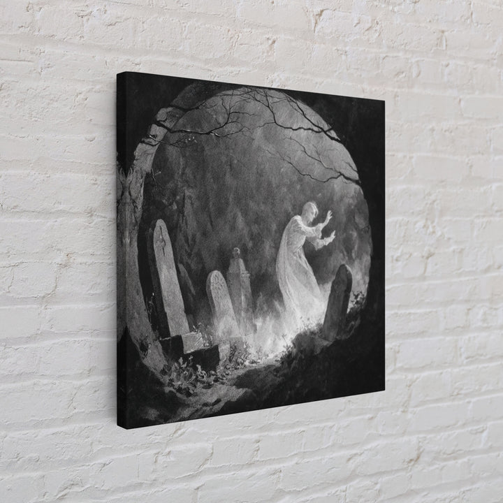 The Graveyard Ghost, Symbolist Dream Art, Square Wall Art, Dark Halloween Decor, Framed Canvas Print, Halloween Wall Art
