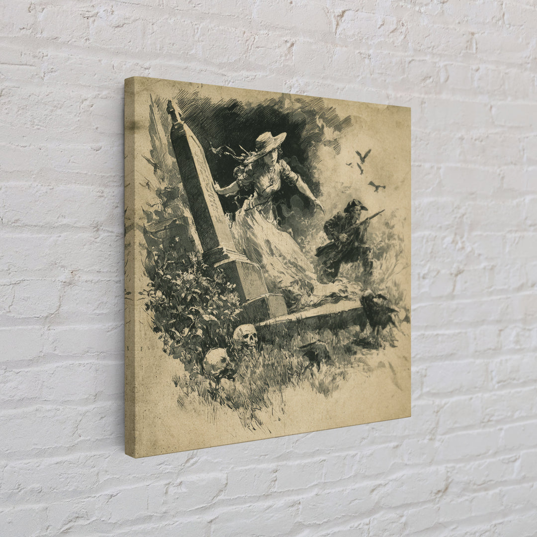 The Graveyard Ghost, Decadent Gothic Art, Square Wall Art, Dark Halloween Decor, Framed Canvas Print, Halloween Wall Art