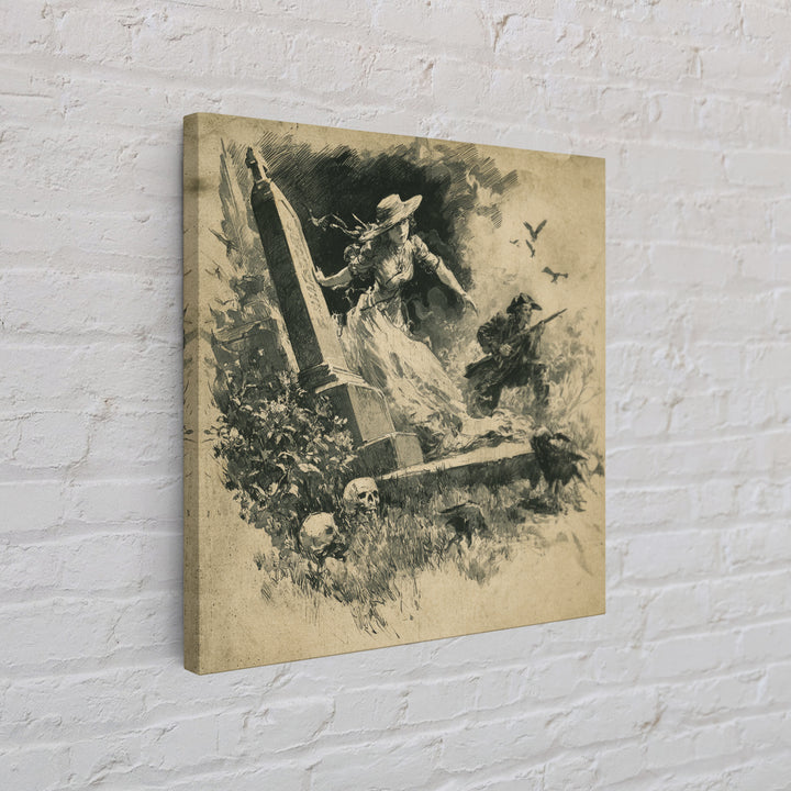 The Graveyard Ghost, Decadent Gothic Art, Square Wall Art, Dark Halloween Decor, Framed Canvas Print, Halloween Wall Art