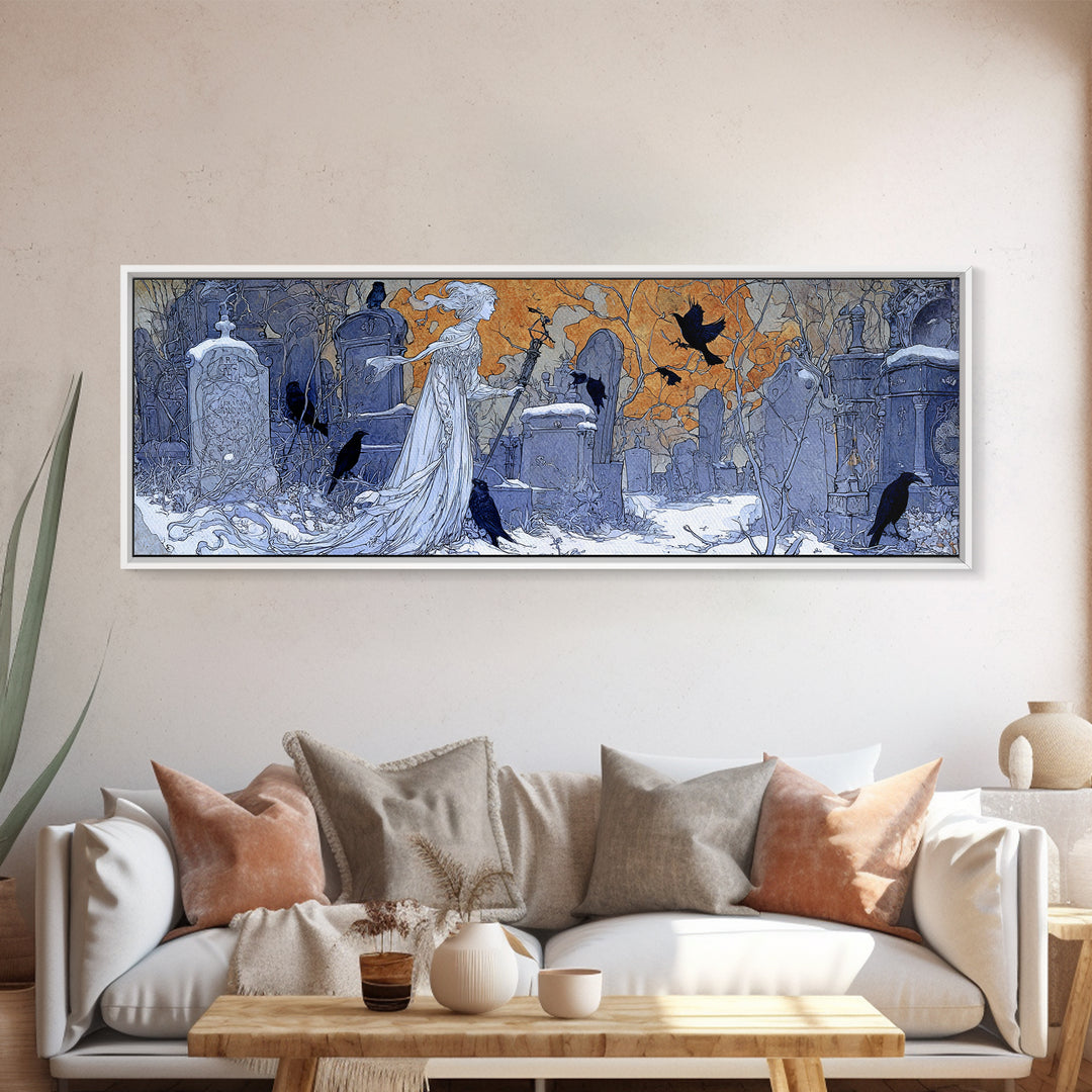 The Graveyard Ghost, Symbolist Death Art, Extra Wide Wall Art, Dark Fantasy Wall Art, Canvas Print, Halloween Wall Art