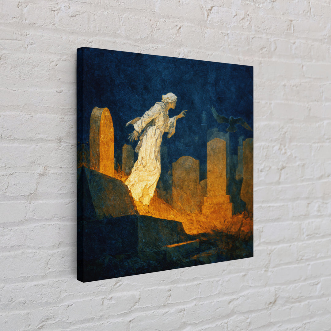 The Graveyard Ghost, Dark Symbolist Art, Square Wall Art, Gothic Horror Wall Art, Framed Canvas Print, Halloween Wall Art