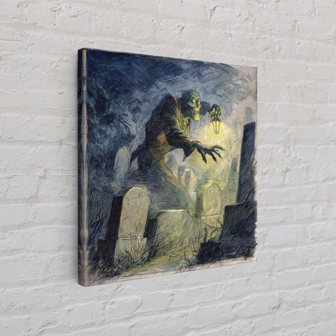 The Graveyard Ghost, Expressionist Nightmare Art, Square Wall Art, Dark Halloween Decor, Framed Canvas Print, Halloween Wall Art