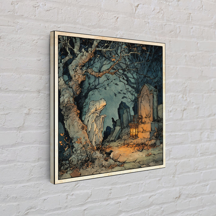 The Graveyard Ghost, Gothic Storybook Art, Square Wall Art, Dark Fantasy Wall Art, Canvas Print, Halloween Wall Art