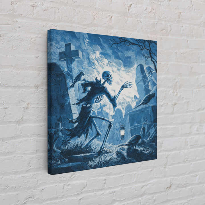 The Graveyard Ghost, Macabre Folk Print Art, Square Wall Art, Dark Halloween Decor, Canvas Print, Halloween Wall Art