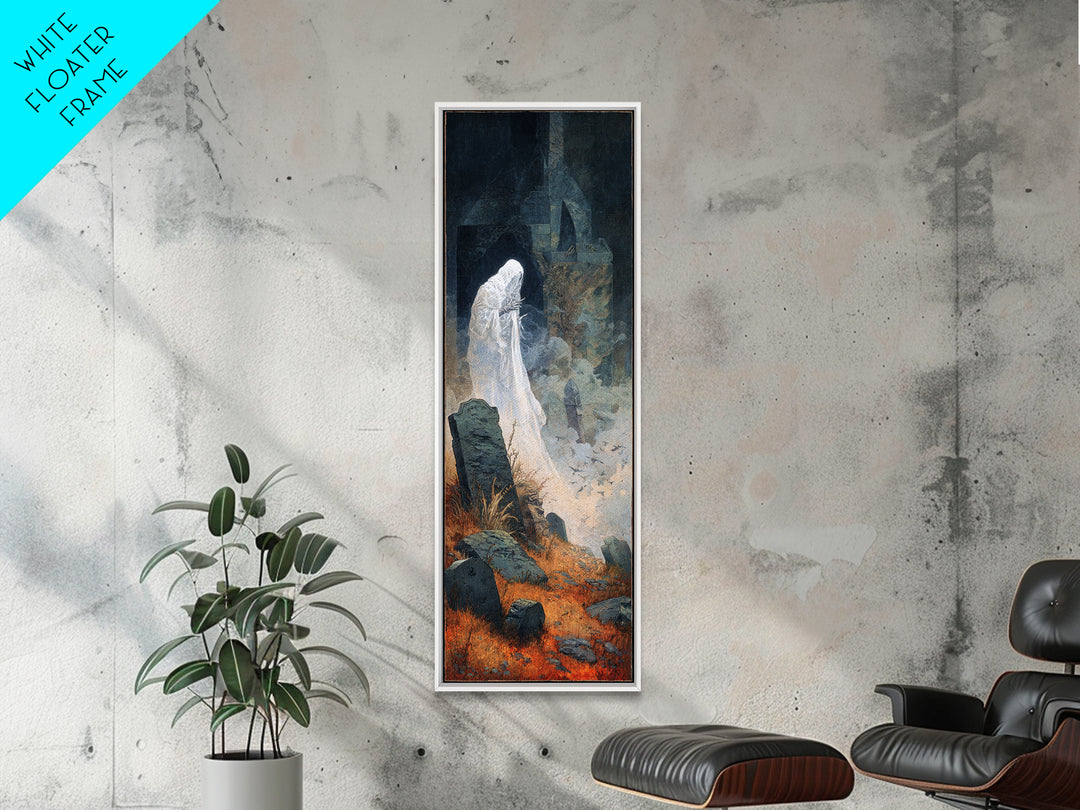 The Graveyard Ghost, Surreal Apocalyptic Art, Tall Narrow Wall Art, Dark Halloween Decor, Canvas Print, Halloween Wall Art