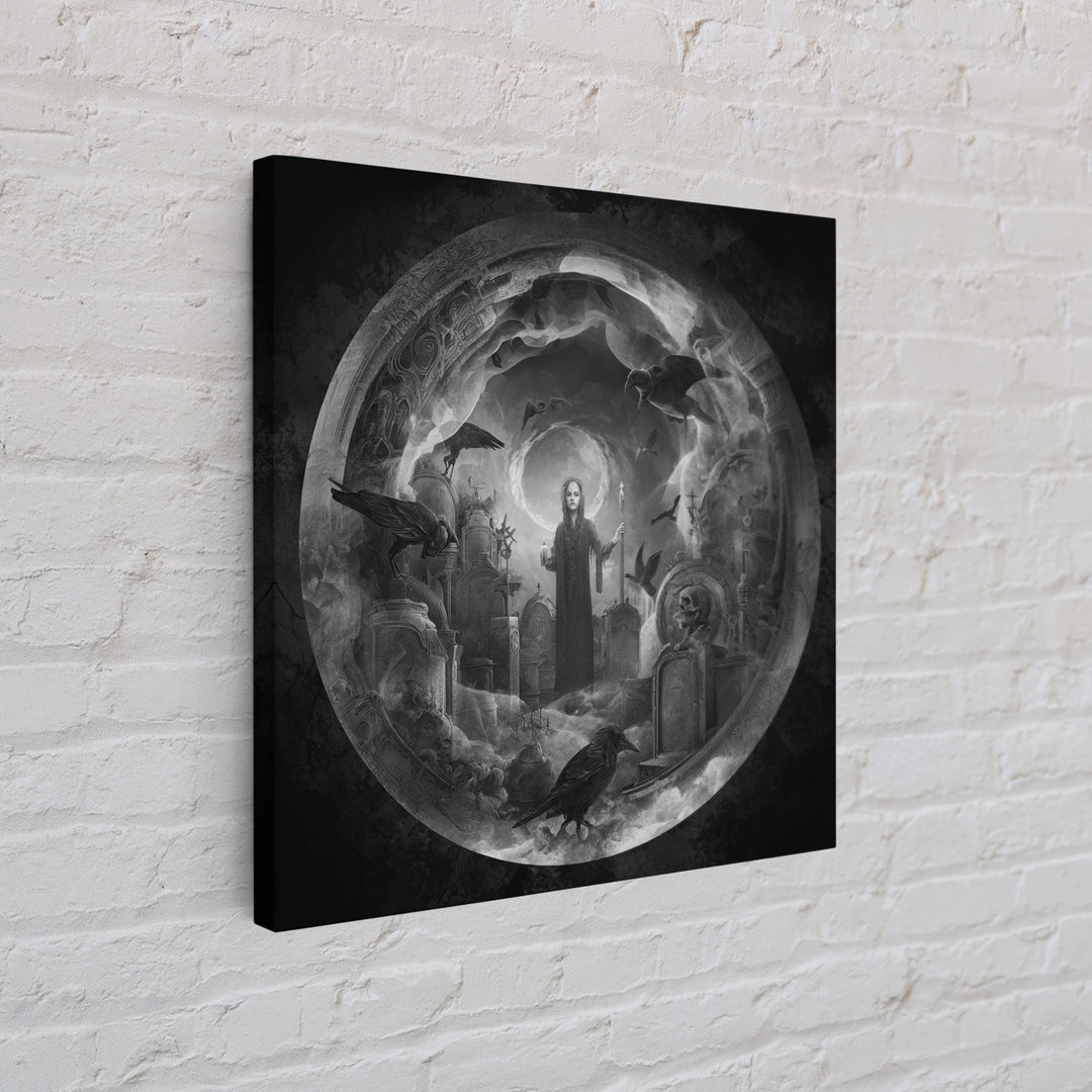 The Graveyard Ghost, Biomechanical Horror Art, Square Wall Art, Gothic Horror Wall Art, Framed Canvas Print, Halloween Wall Art