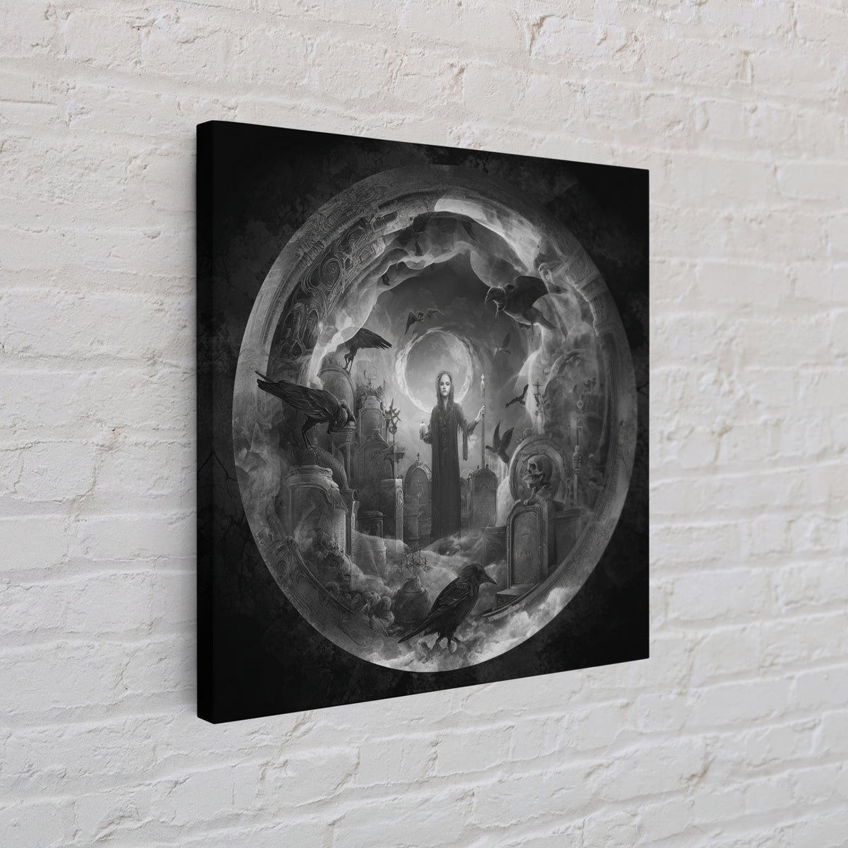 The Graveyard Ghost, Biomechanical Horror Art, Square Wall Art, Gothic Horror Wall Art, Framed Canvas Print, Halloween Wall Art