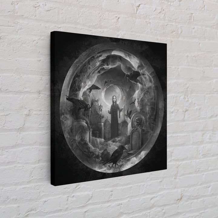 The Graveyard Ghost, Biomechanical Horror Art, Square Wall Art, Gothic Horror Wall Art, Framed Canvas Print, Halloween Wall Art