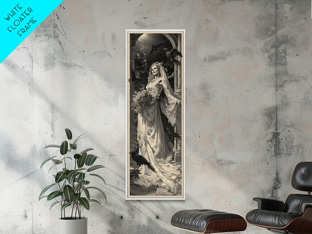 The Skeletal Bride, Gothic Engraving Art, Tall Narrow Wall Art, Gothic Horror Wall Art, Canvas Print, Halloween Wall Art