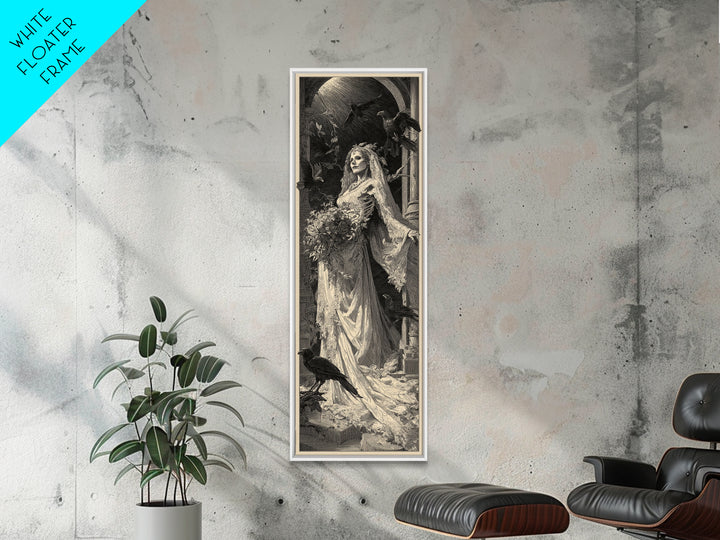 The Skeletal Bride, Gothic Engraving Art, Tall Narrow Wall Art, Gothic Horror Wall Art, Canvas Print, Halloween Wall Art