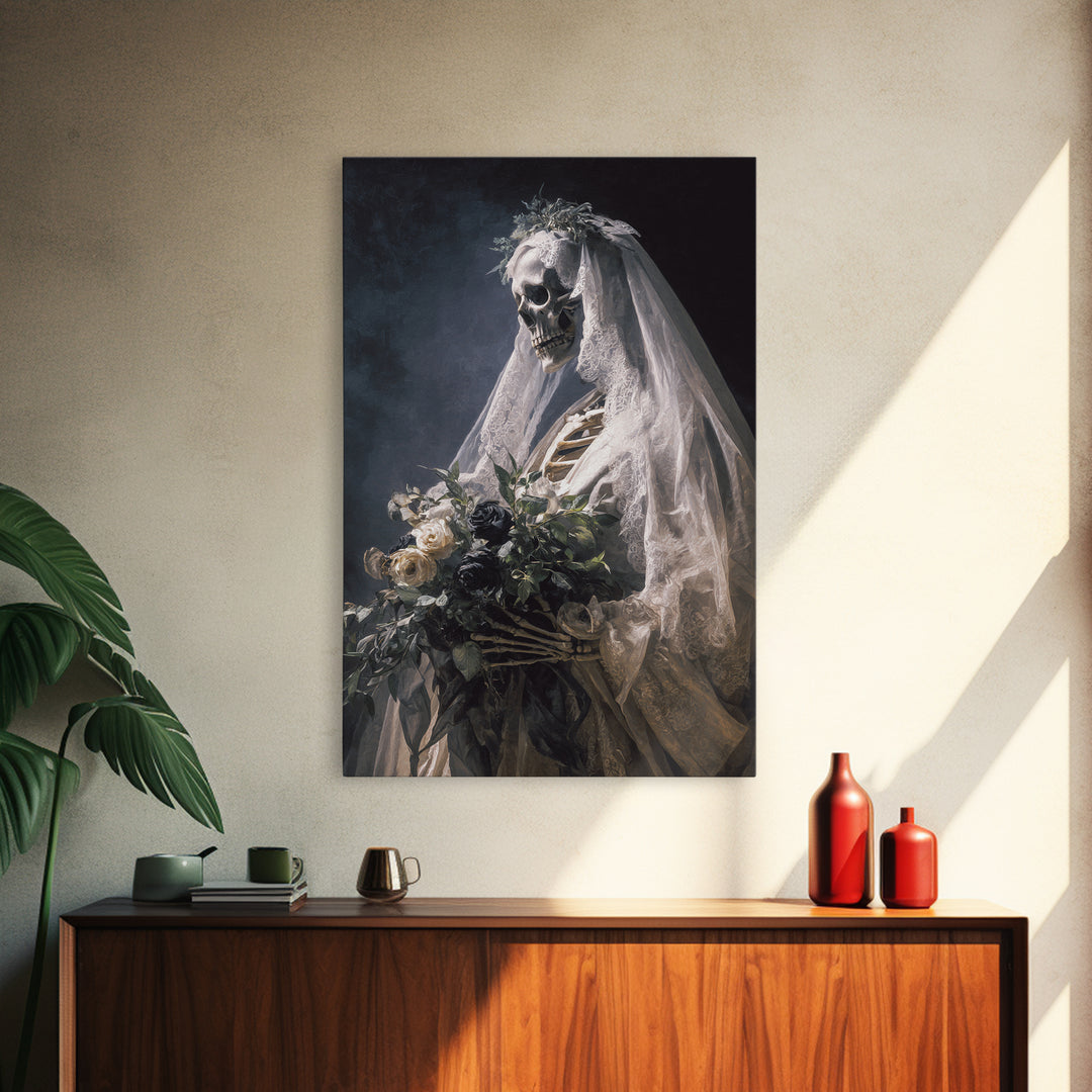 The Skeletal Bride, Gothic Nightmare Art, Vertical Wall Art, Dark Halloween Decor, Canvas Print, Halloween Wall Art, Gothic Home Decor