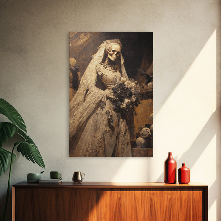 The Skeletal Bride, Ornate Symbolist Art, Vertical Wall Art, Gothic Horror Wall Art, Canvas Print, Halloween Wall Art