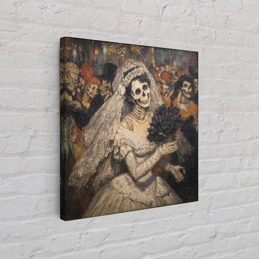 The Skeletal Bride, Grotesque Carnival Art, Square Wall Art, Dark Fantasy Wall Art, Canvas Print, Halloween Wall Art, Gothic Home Decor