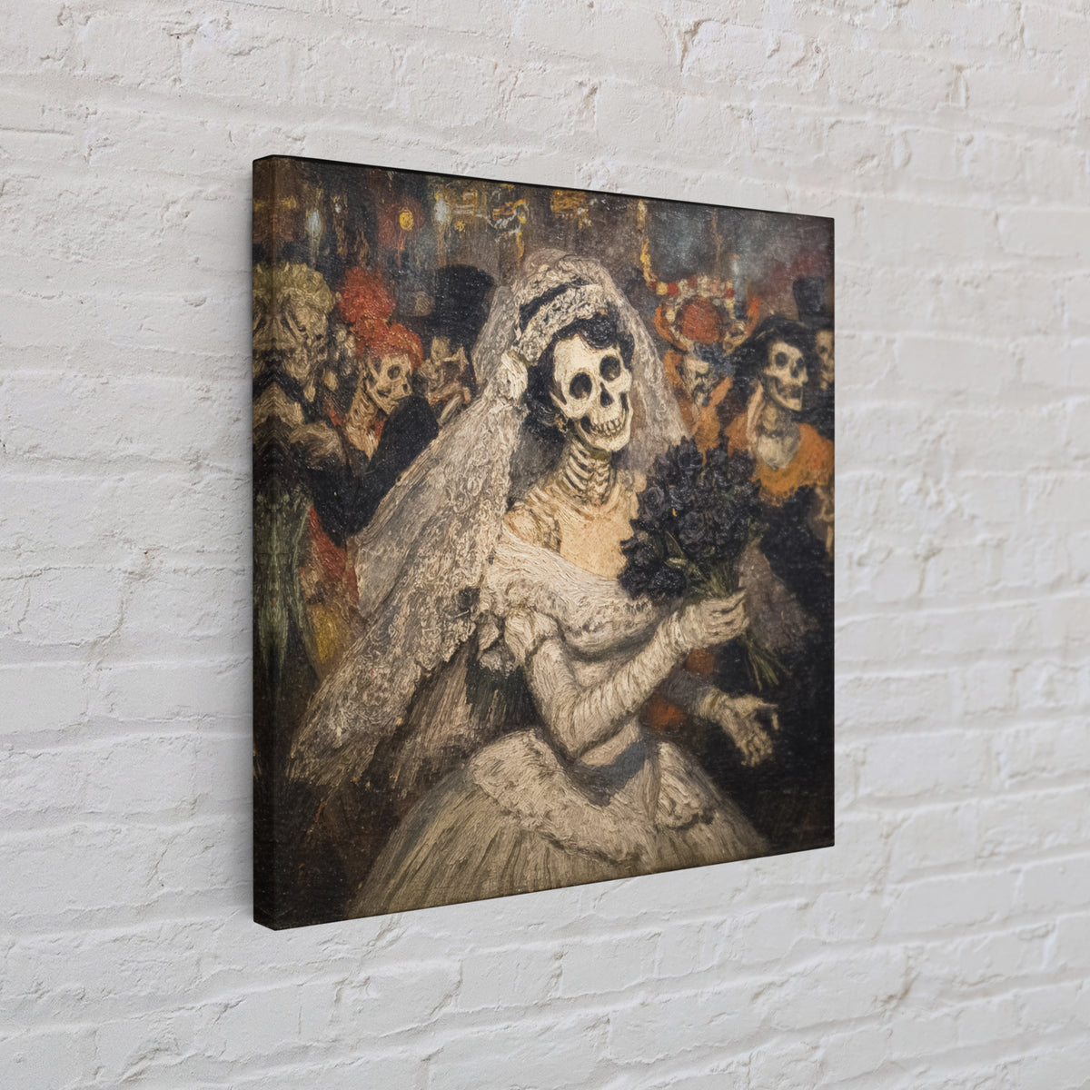 The Skeletal Bride, Grotesque Carnival Art, Square Wall Art, Dark Fantasy Wall Art, Canvas Print, Halloween Wall Art, Gothic Home Decor