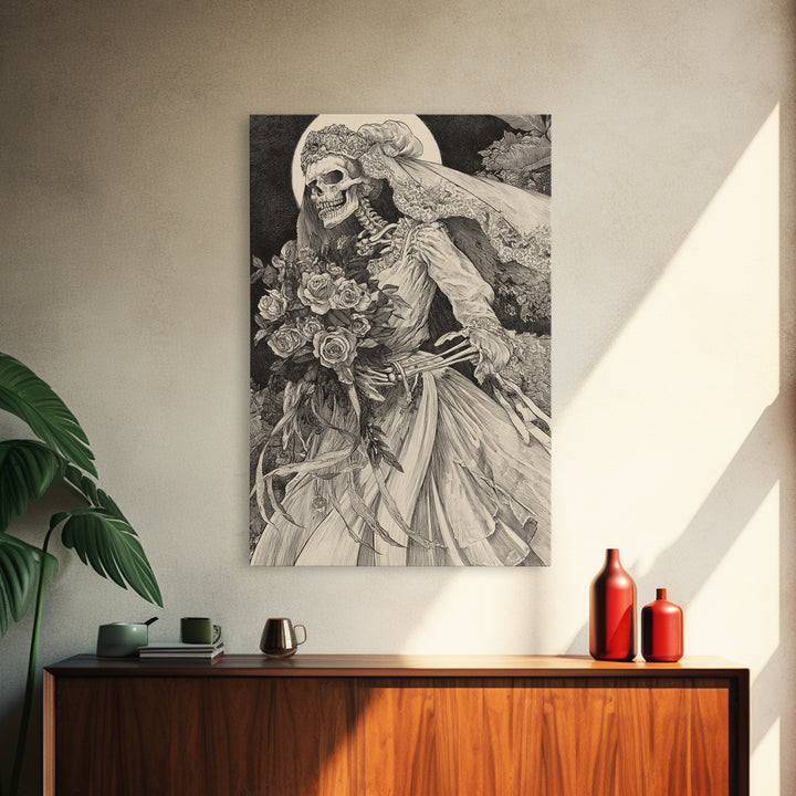 The Skeletal Bride, Victorian Macabre Art, Vertical Wall Art, Dark Fantasy Wall Art, Canvas Print, Halloween Wall Art, Halloween Decor