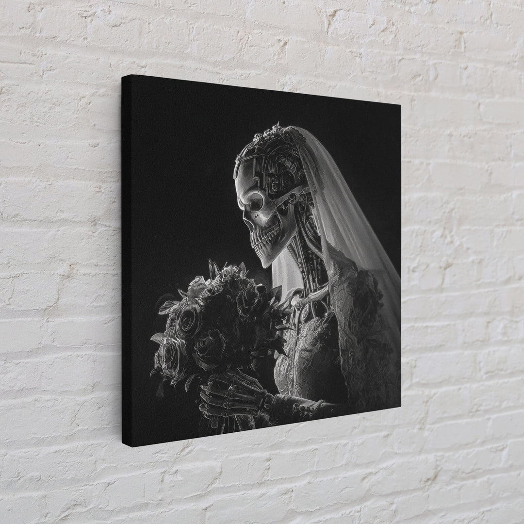 The Skeletal Bride, Biomechanical Horror Art, Square Wall Art, Dark Fantasy Wall Art, Canvas Print, Halloween Wall Art, Halloween Decor