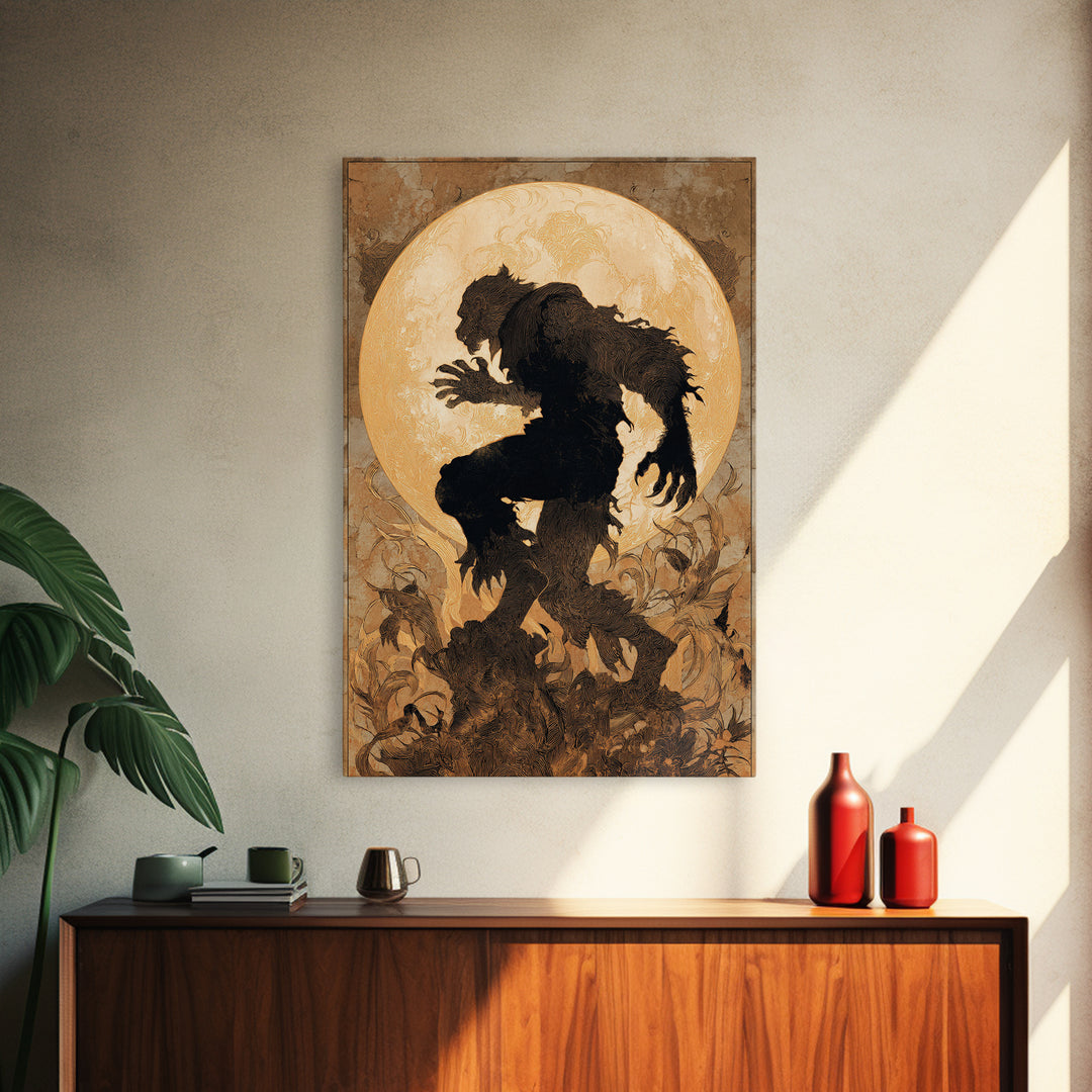 The Moon-Cursed Werewolf, Dark Renaissance Art, Vertical Wall Art, Macabre Wall Art, Framed Canvas Print, Halloween Wall Art