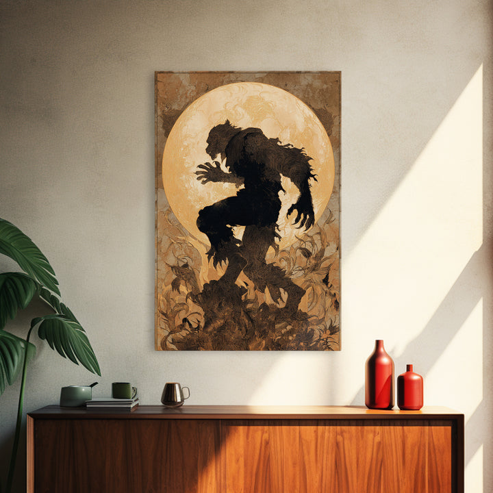 The Moon-Cursed Werewolf, Dark Renaissance Art, Vertical Wall Art, Macabre Wall Art, Framed Canvas Print, Halloween Wall Art