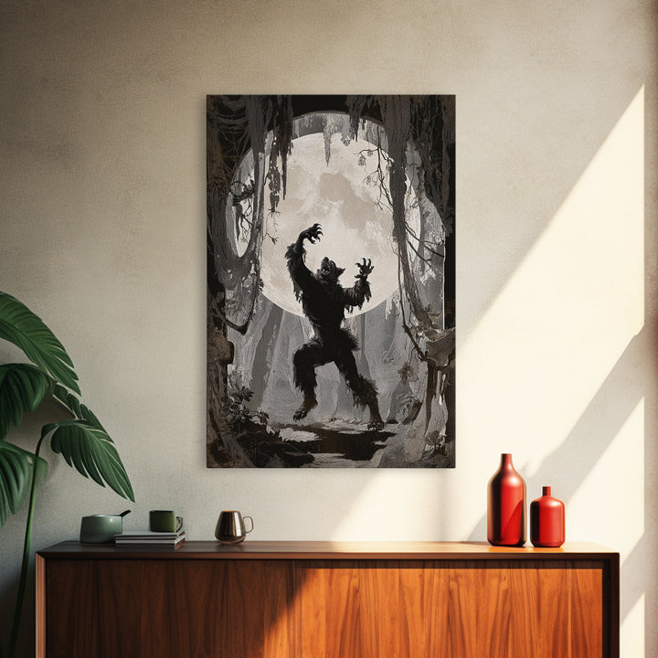 The Moon-Cursed Werewolf, Danse Macabre Art, Vertical Wall Art, Dark Fantasy Wall Art, Framed Canvas Print