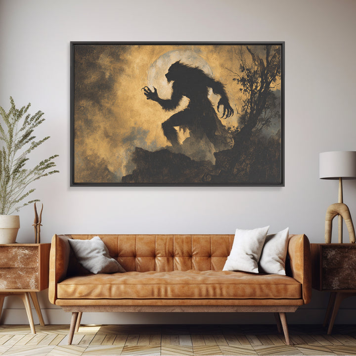The Moon-Cursed Werewolf, Baroque Witchcraft Art, Landscape Wall Art, Dark Fantasy Wall Art, Framed Canvas Print, Halloween Wall Art