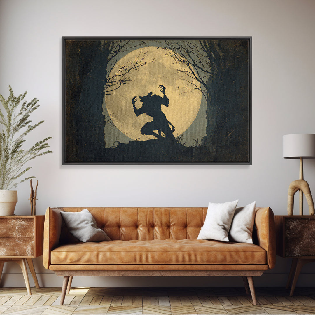 The Moon-Cursed Werewolf, Romantic Gothic Landscape, Landscape Wall Art, Gothic Horror Wall Art, Framed Canvas Print