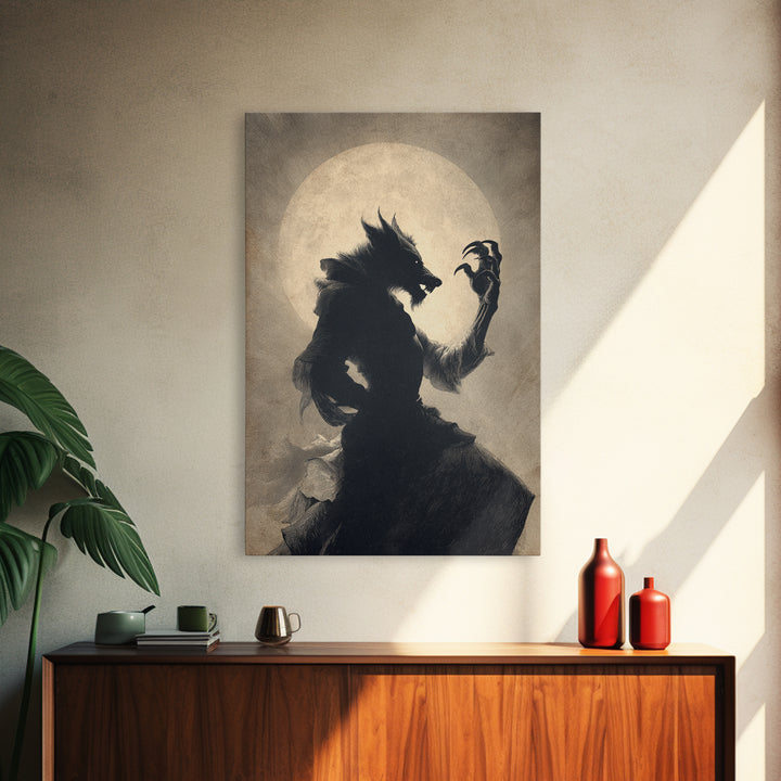 The Moon-Cursed Werewolf, Decadent Gothic Art, Vertical Wall Art, Macabre Wall Art, Canvas Print, Halloween Wall Art