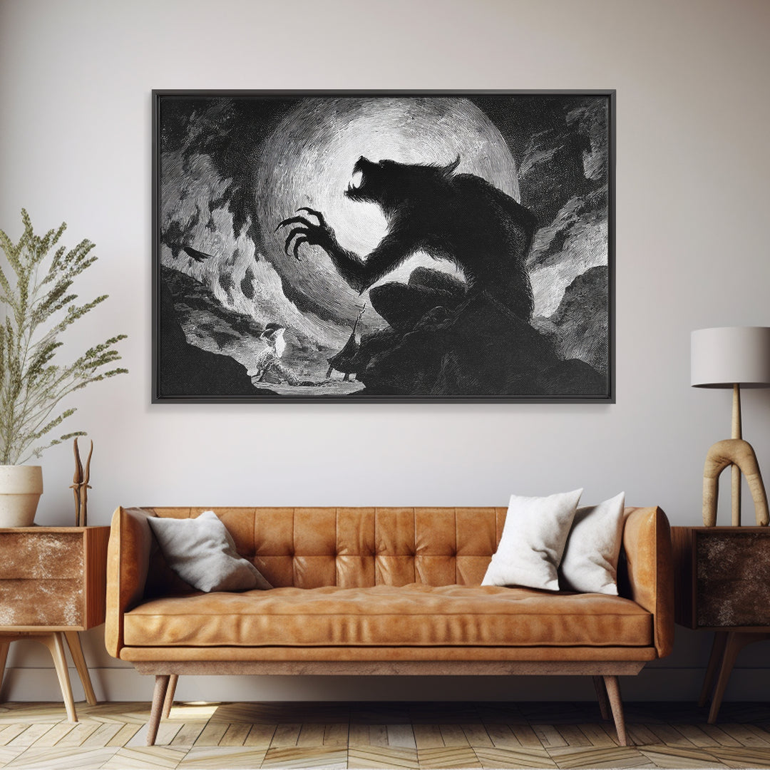 The Moon-Cursed Werewolf, Expressionist Nightmare Art, Landscape Wall Art, Dark Halloween Decor, Canvas Print, Halloween Wall Art