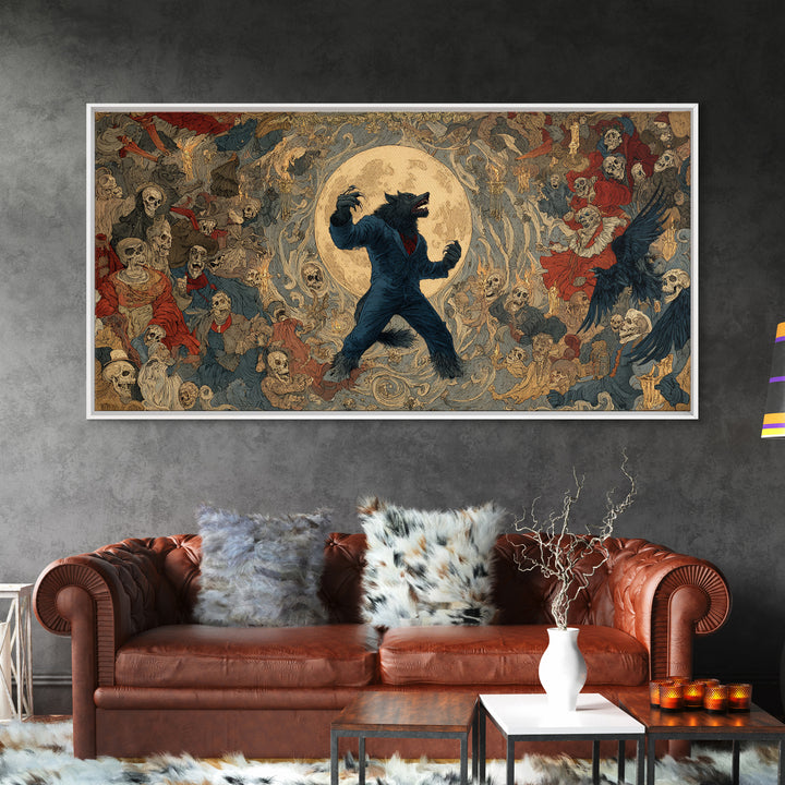 The Moon-Cursed Werewolf, Grotesque Carnival Art, Wide Panoramic Art, Dark Fantasy Wall Art, Canvas Print, Halloween Wall Art