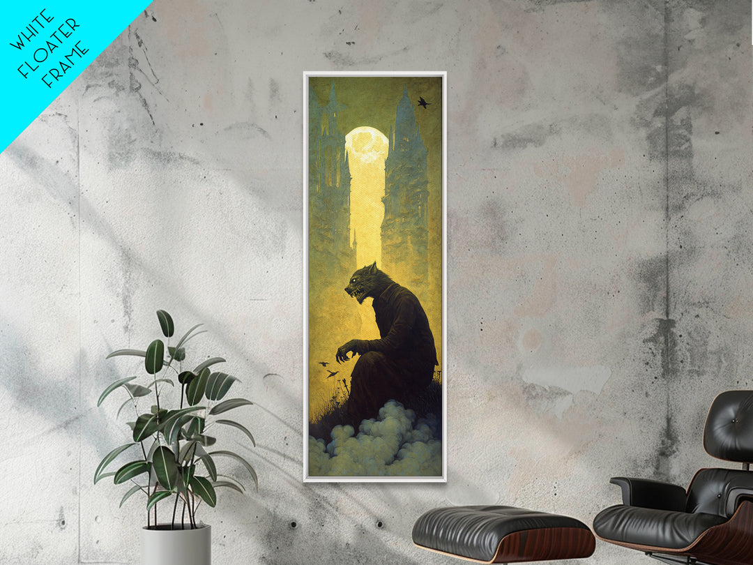 The Moon-Cursed Werewolf, Surreal Apocalyptic Art, Tall Narrow Wall Art, Macabre Wall Art, Canvas Print, Halloween Wall Art
