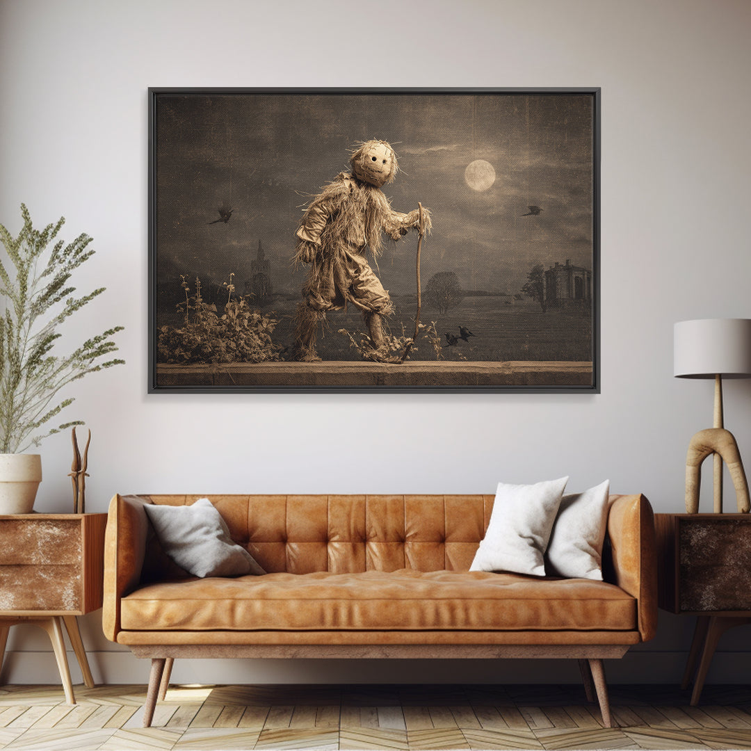 The Living Scarecrow, Romantic Gothic Landscape, Landscape Wall Art, Dark Halloween Decor, Canvas Print, Halloween Wall Art