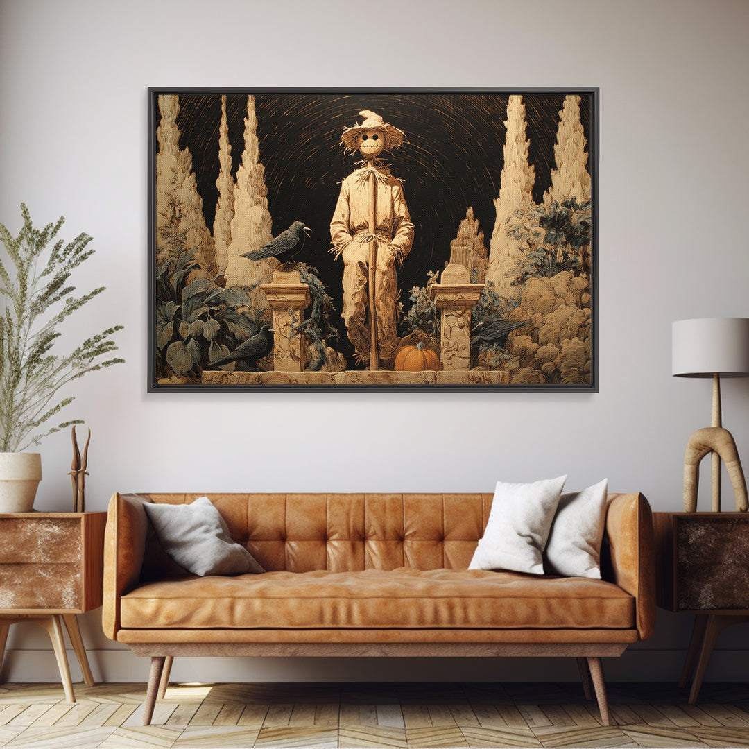 The Living Scarecrow, Symbolist Gothic Landscape, Landscape Wall Art, Macabre Wall Art, Canvas Print, Halloween Wall Art, Gothic Home Decor