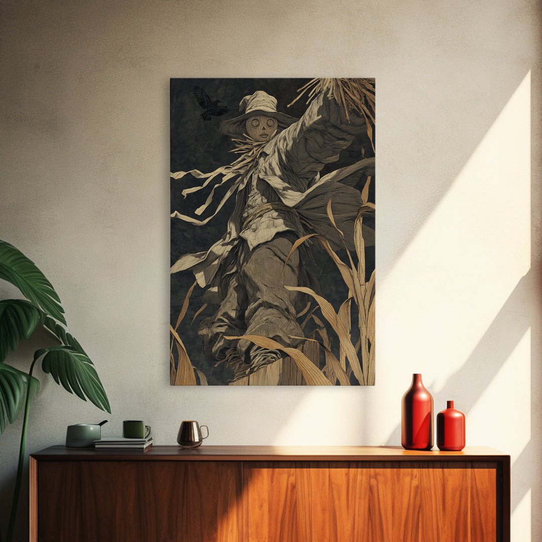 The Living Scarecrow, Dark Symbolist Art, Vertical Wall Art, Dark Halloween Decor, Canvas Print, Halloween Wall Art