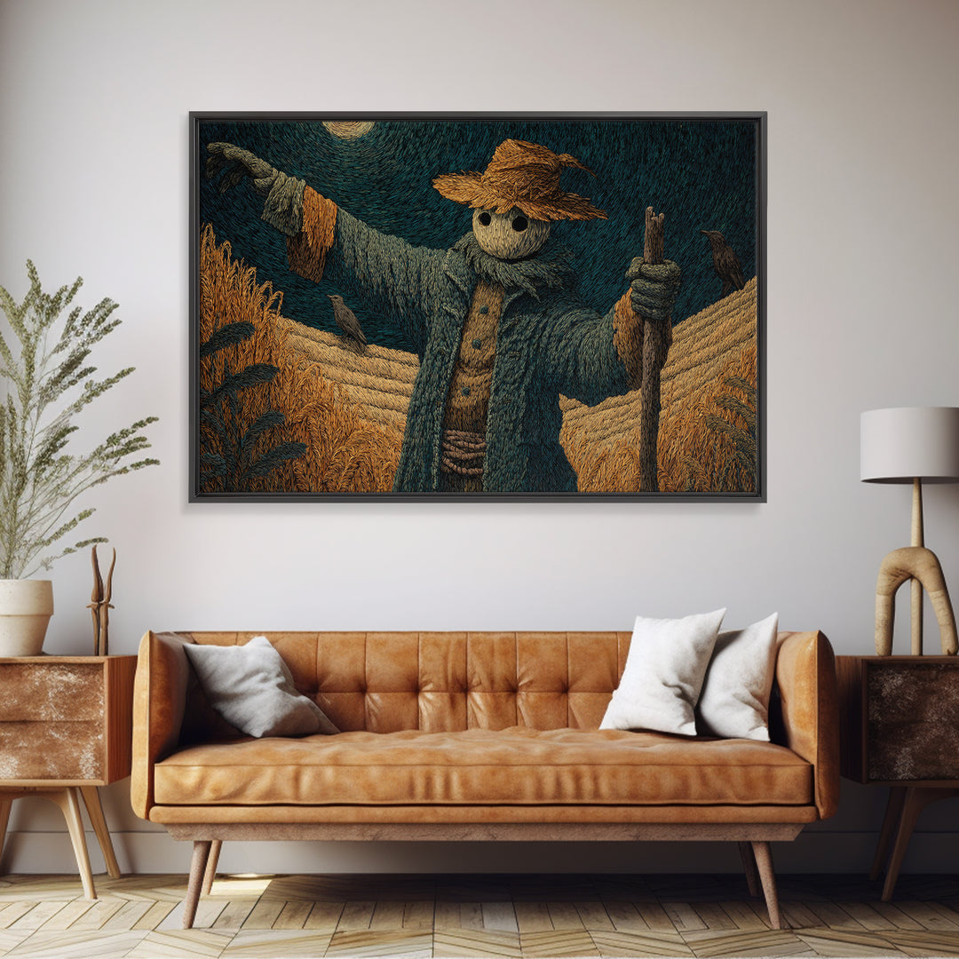 The Living Scarecrow, Expressionist Gothic Art, Landscape Wall Art, Macabre Wall Art, Framed Canvas Print, Halloween Wall Art