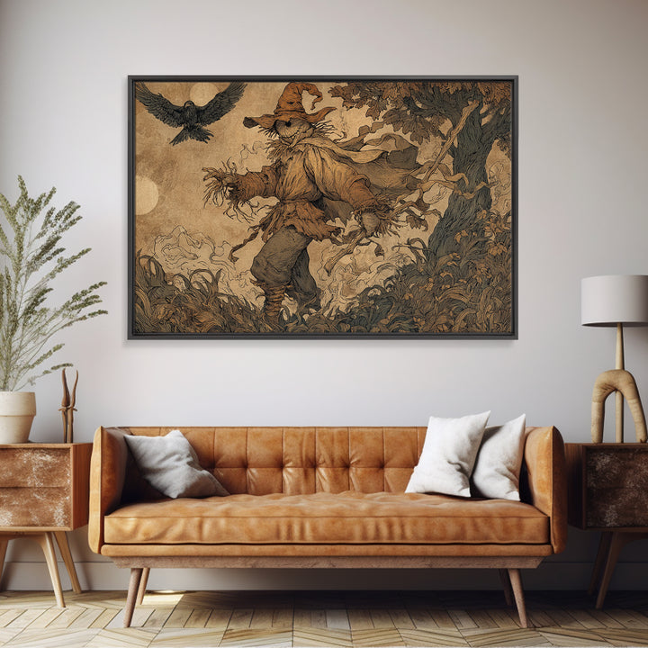 The Living Scarecrow, Gothic Storybook Art, Landscape Wall Art, Gothic Horror Wall Art, Framed Canvas Print, Halloween Wall Art