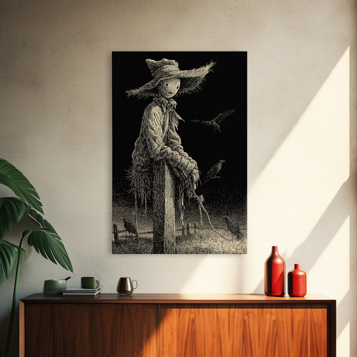 The Living Scarecrow, Victorian Macabre Art, Vertical Wall Art, Dark Halloween Decor, Canvas Print, Halloween Wall Art