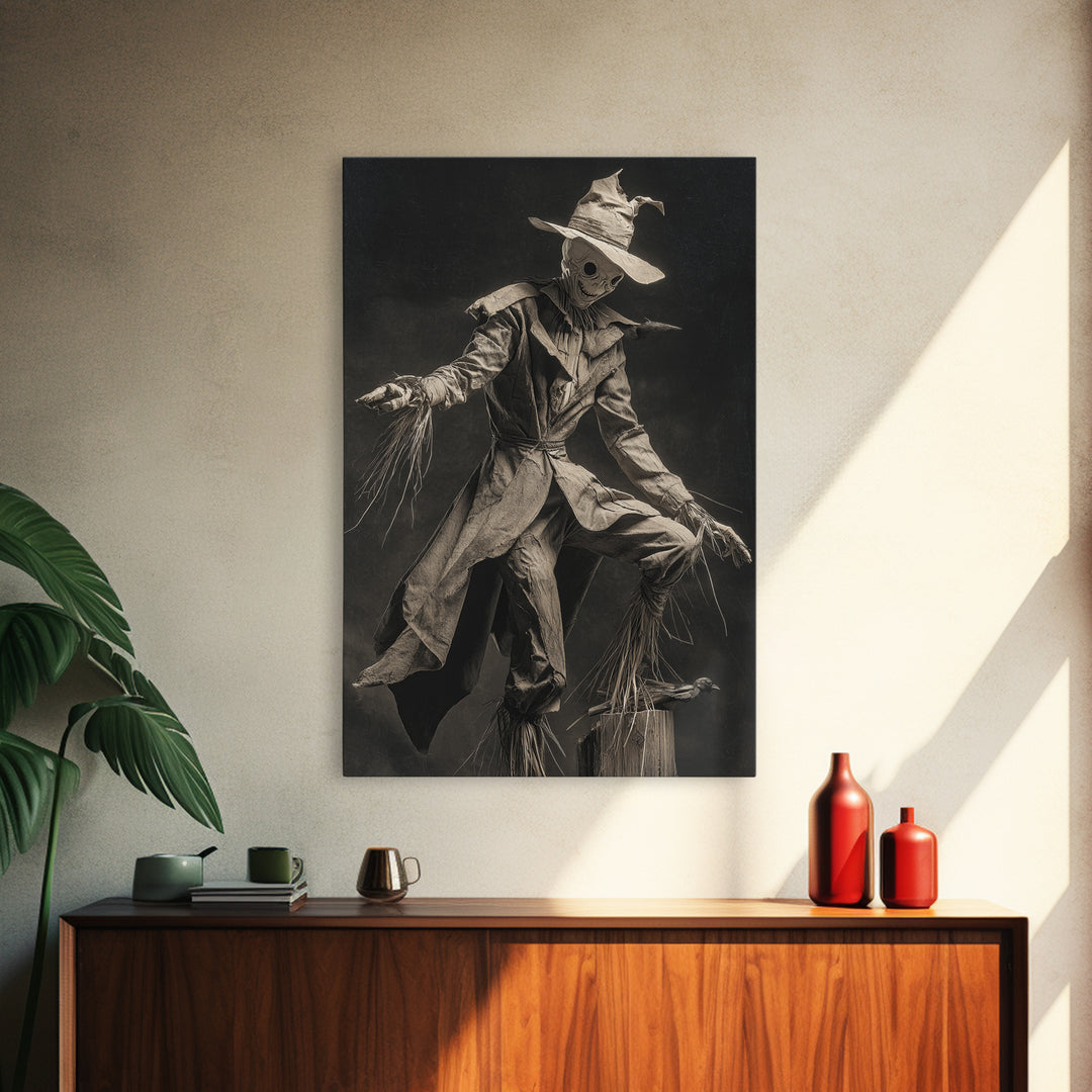 The Living Scarecrow, Biomechanical Horror Art, Vertical Wall Art, Macabre Wall Art, Framed Canvas Print, Halloween Wall Art