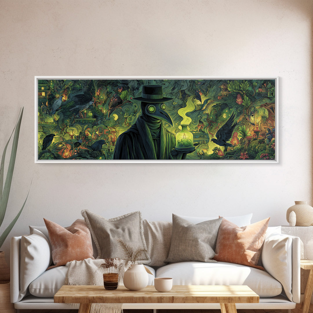 The Plague Doctor, Medieval Grotesque Art, Extra Wide Wall Art, Dark Fantasy Wall Art, Framed Canvas Print, Halloween Wall Art